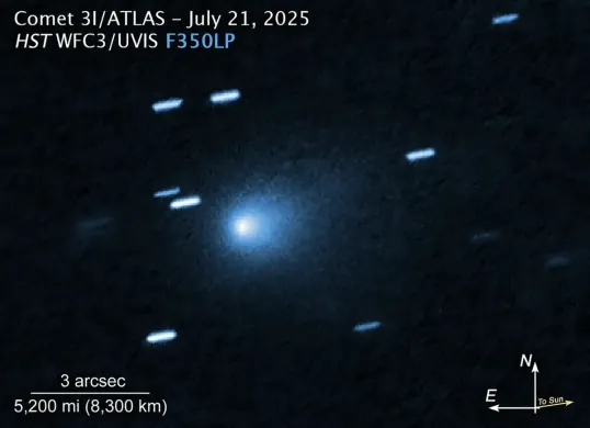 komet 3I/ATLAS yang melintas di dekat tata surya. Fenomena langka ini menjadi salah satu momen penting bagi dunia astronomi pada tahun 2025. (Sumber: Dok/NASA)