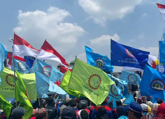 Para buruh akan menggelar perayaan Hari Buruh Internasional 2026 besok, Jumat, 1 Mei 2026 di Monas. (Sumber: Poskota/Pandi Ramedhan)