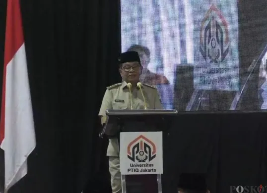 Gubernur Jakarta, Pramono Anung memberikan sambutan peresmian Kampus PTIQ di Rorotan, Jakarta Utara, Selasa, 23 September 2025. (Sumber: Poskota/Muhammad Tegar Jihad)