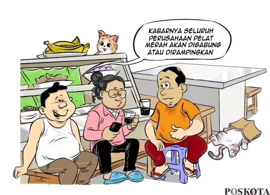 Ilustrasi obrolan warteg, warga membicarakan isu perusahaan pelat merah (BUMN) yang kabarnya akan digabung atau dirampingkan. (Sumber: Poskota/Arif Setiadi)