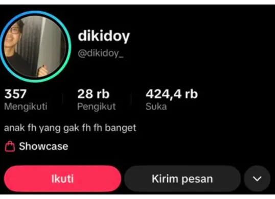 Tangkapan layar akun TikTok Dikidoy yang turut sorotan di tengah ramainya kasus dugaan pelecehan seksual yang melibatkan mahasiswa Fakultas Hukum Universitas Indonesia (FH UI). (Sumber: TikTok/@dikidoy)