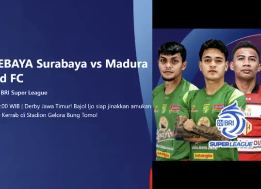 Berikut jadwal lengkap Persebaya vs Madura United malam ini di Stadion Gelora Bung Tomo. Tonton siaran langsung di Indosiar atau akses link live streaming Vidio (Sumber: vidio.com)