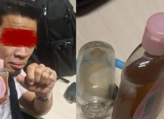 Pilot tersangka kurir narkoba membawa sebotol air urine bersih diduga untuk kelabui petugas. (Sumber: Dok. Istimewa)