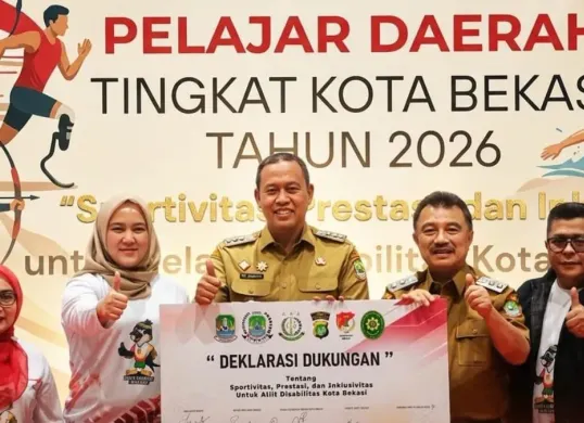 Kolaborasi Pemkot dan Kejari Kota Bekasi mendukung Peparpeda Kota Bekasi 2026 di GOR Bang Yan, kawasan Stadion Patriot Candrabhaga, Senin, 3 Agustus 2026. (Sumber: Dok. Istimewa)