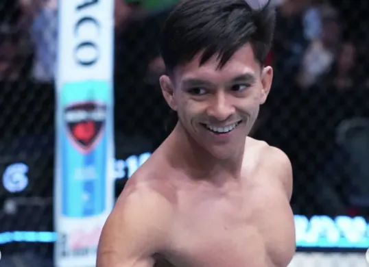 Bilal Hasan merayakan kemenangan TKO atas Mridul Saikia dalam 45 detik di Dana White’s Contender Series Season 10 Week 1. (Sumber: Instagram)