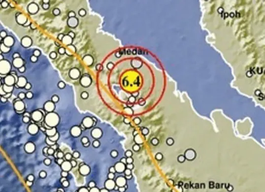 Gempa berkekuatan M 6,4 melanda Simalungun, Sumatera Utara hari ini, Kamis, 15 Agustus 2026 sore hari. (Sumber: BMKG)