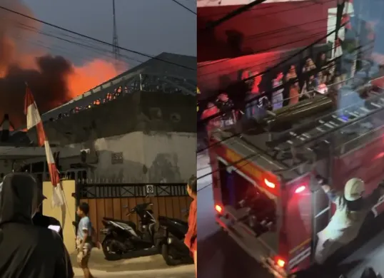 Petugas pemadam kebakaran melakukan penanganan kebakaran rumah di kawasan Komplek DKI Joglo, Jakarta Barat, Kamis (20/8/2026) malam. (Sumber: Threads/@xoxotip)