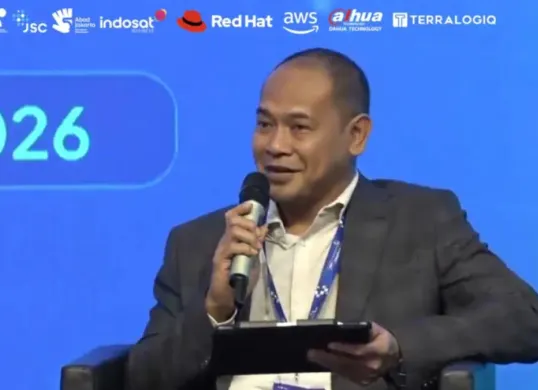Sekretaris Daerah (Sekda) Kabupaten Karawang, Asep Aang Rahmatullah saat berbicara di Forum Jakarta Smart City, Kamis, 20 Agustus 2026. (Sumber: Istimewa)