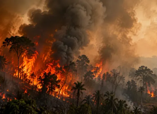 Ilustrasi - Penyebab kebakaran hutan dan lahan di Indonesia saat musim kemarau. (Sumber: ChatGPT)