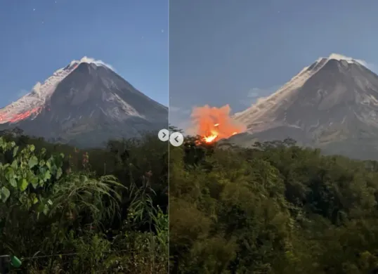 Aktivitas Gunung Merapi dan potensi awan panas guguran menjadi perhatian warga di kawasan lereng Merapi. Masyarakat diimbau mengikuti informasi resmi dan menjauhi kawasan bahaya. (Sumber: Instagram/@badan.geologi)