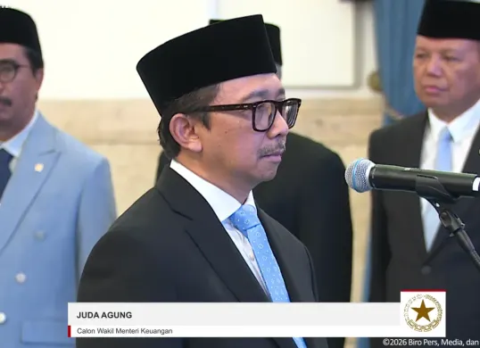 Juda Agung saat dilantik jadi Wamenkeu, Kamis, 5 Februari 2026. (Sumber: Youtube/@sekretariat presiden)