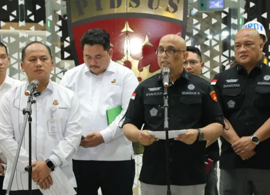 Konferensi pers penetapan tersangka kasus korupsi ekspor CPO dan POME, di Kejaksaan Agung (Kejagung), Jakarta Selatan, Rabu, 11 Februari 2026. (Sumber: Dok. Kejagung)