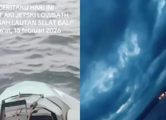 Wanita terdampar di tengah laut setelah aki jetski mati mendadak diselamatkan kapal KMP Karya Maritim 3, lalu melihat fenomena awan berbentuk lafaz Allah yang membuat publik heboh. (Sumber: Instagram/@lokalfeedsid)