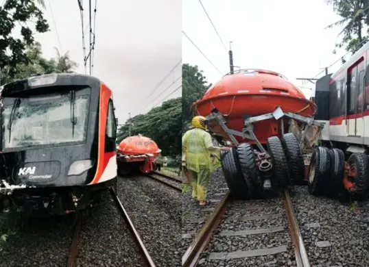 Truk pembawa benda yang mirip UFO ditabrak KA Bandara, benda apa sebenarnya yang dibawa? (Sumber: X/@aliefali757575)