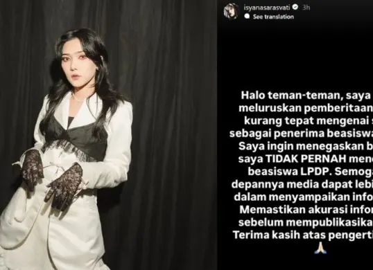 Melalui Instagram Story, Isyana Sarasvati membantah kabar menerima beasiswa LPDP. Simak penjelasan lengkap serta perjalanan akademik penyanyi tersebut. (Sumber: Instagram/@isyanasarasvati)