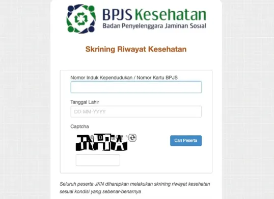 Link resmi Skrining BPJS Kesehatan secara online dengan mudah dan cepat (Sumber: Web Skrining BPJS Kesehatan)