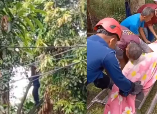 Petugas Damkar saat mengevakuasi korban tersengat listrik di kawasan Bojonggede, Kabupaten Bogor. (Sumber: Istimewa)