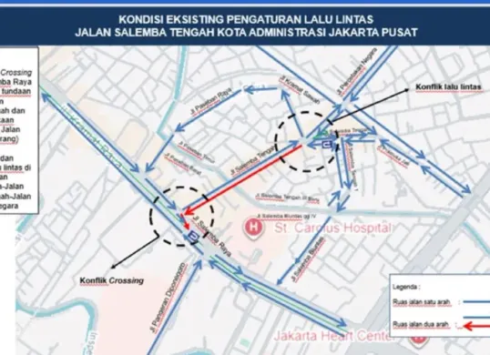 Ilustrasi uji coba rekayasa lalu lintas di Jalan Salemba Tengah, Jakarta Pusat. (Sumber: Instagram/@dishubdkijakarta)