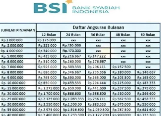 Tabel Plafon Kredit Usaha Rakyat (KUR) Bank Syariah Indonesia untuk mendukung pembiayaan UMKM tanpa agunan. (Sumber: Dok/BSI)