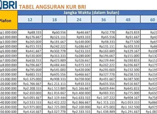 Tabel KUR BRI 2026 (Sumber: Facebook/Romi Saputra)