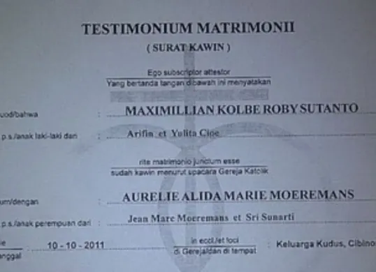Testimonium Matrimonii atau surat kawin Aurelie dan Roby (Sumber: Threads/@iambitchious_)