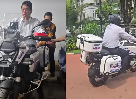 Menkeu Purbaya cobain BMW R 1300 GS Patwal (Sumber: TikTok/@purbayayudhis)