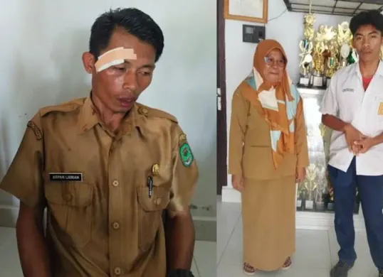 Guru SMP di Luwu Utara yang dipukul siswanya viral di media sosial. Insiden terjadi setelah korban menegur siswa yang bolos saat jam pelajaran. (Sumber: X/@mahakersa)