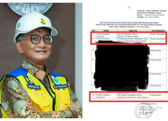 Kolase Menteri Pekerjaan Umum (PU), Dody Hanggodo, sedang menjadi sorotan usai muncul isu yang menyebut dirinya membawa istri dan anak dalam agenda perjalanan dinas ke Amerika Serikat. (Sumber: X/@bilbiils_)