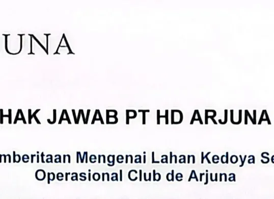 Hak jawab PT HD Arjuna. (Sumber: Istimewa)