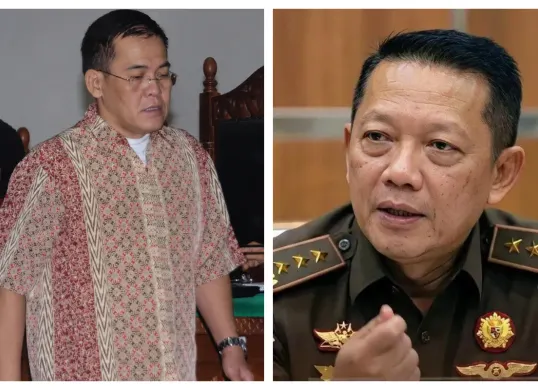 Kolase sosok Advokat Don Ritto yang resmi ditetapkan sebagai tersangka bersama dengan Jampidsus Kejaksaan Agung, Febrie Adriansyah. (Sumber: X/@aerynneiy)