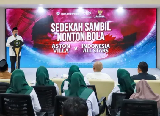 Peluncuran program kolaborasi Baznas RI, LTM PBNU, dan Sound Rhythm lewat sedekah sambil nonton bola. (Sumber: Istimewa)