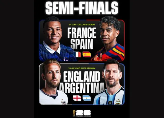 Jadwal Semifinal Piala Dunia 2026. (Sumber: X/@FIFAWorldCup)