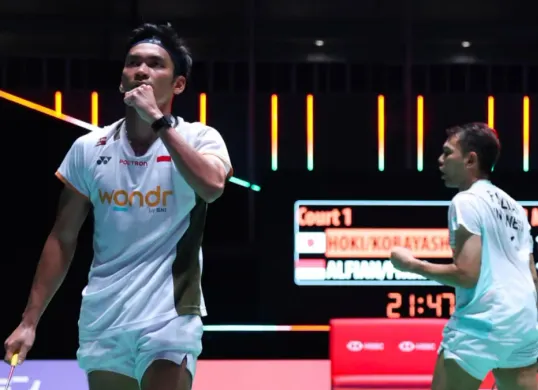 Pasangan ganda putra Indonesia Fajar Alfian/Muhammad Shohibul Fikri di China Open 2026. (Sumber: PBSI)
