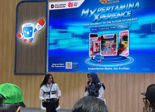 Booth MyPertamina di GIIAS 2026 memperkenalkan inovasi energi, layanan digital, produk BBM unggulan, dan berbagai pengalaman interaktif bagi pengunjung. (Sumber: Poskota/Aldi Harlanda Irawan)