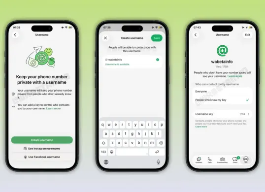 Ilustrasi tampilan fitur username WhatsApp yang memungkinkan pengguna berkomunikasi tanpa harus membagikan nomor telepon pribadi. (Sumber: X)