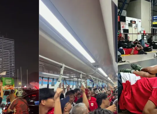 Suporter Timnas merayakan kemenangan dengan berbagai cara pada Senin malam, 5 Oktober 2026. (Sumber: Dok. Threads/@292523xx, @ilhamzhafrannn, & @alfiandwirama)