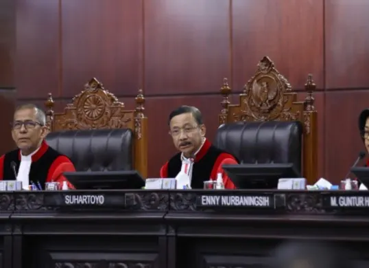 Ketua MK Suhartoyo memimpin sidang pengucapan Putusan sengketa Perselisihan Hasil Pemilihan Umum Presiden dan Wakil Presiden, Selasa, 6 September 2026 di Ruang Sidang MK. (Sumber: Mahkamah Konstitusi)