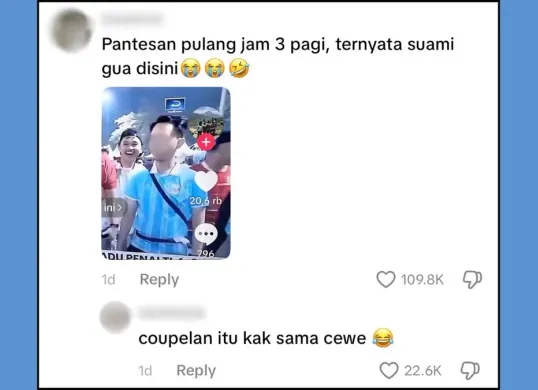 Pria diinterogasi istri setelah terlihat mengenakan baju yang sama dengan seorang wanita saat merayakan kemenangan Timnas. (Sumber: Dok. Threads/@nana_nug)