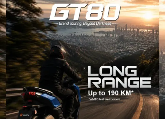 Yadea GT80 hadir dengan karakter grand touring, desain sporty, dan jarak tempuh jauh hingga 190 km. (Sumber: Yadea Indonesia)