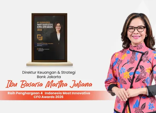 Direktur Keuangan dan Strategi Bank Jakarta, Basaria Martha Juliana meraih penghargaan 4th Indonesia Most Innovative CFO Awards 2026 dari The Iconomics Media. (Sumber: Dok. Istimewa)