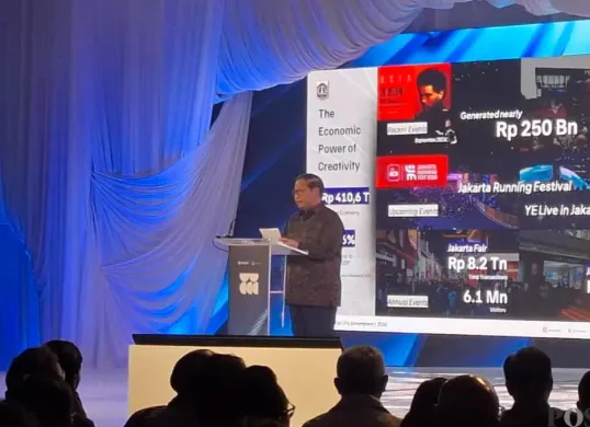 Gubernur DKI Jakarta, Pramono Anung saat memberikan sambutan dalam acara World Conference on Creative Economy (WCCE) 2026, Jakarta Pusat, Jumat, 23 Oktober 2026. (Sumber: Poskota/Syifa)