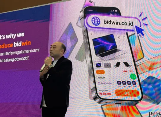 JBA Indonesia di Indocomtech 2026 memperluas pasar lelang elektronik dengan perkenalkan Bidwin. (Sumber: Poskota/Aldi Harlanda Irawan)