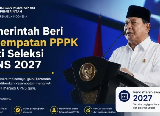 Guru PPPK mendapat peluang mengikuti seleksi CPNS guru mulai 2027 melalui mekanisme seleksi yang ditetapkan pemerintah. (Sumber: Bakom.ri)