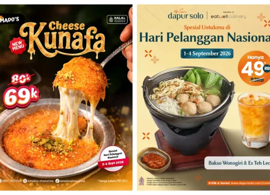 Sejumlah restoran menghadirkan promo makanan dan minuman spesial untuk memeriahkan Hari Pelanggan Nasional 2026. (Sumber: X/@Giladiskon)