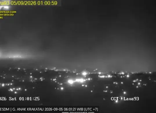 Gunung Anak Krakatau mengalami erupsi sejak Jumat, 4 September 2026 pukul 23.07 WIB. (Sumber: magma.esdm.go.id)
