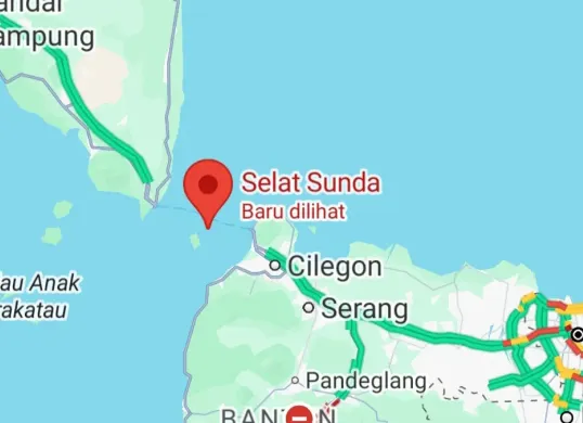 Ilustrasi - Tim SAR gabungan kembali melakukan pencarian terhadap lima jurnalis yang hilang kontak di Perairan Selat Sunda saat hendak meliput erupsi Gunung Anak Krakatau. (Sumber: Tangkapan layar Google Maps)