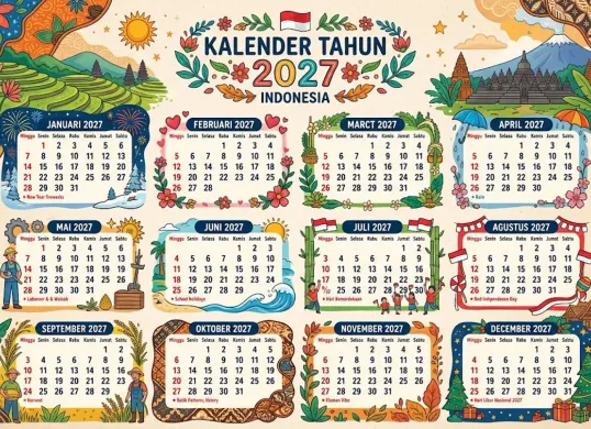 Ilustrasi Jadwal lengkap libur nasional dan cuti bersama 2027, termasuk periode Idul Fitri, Natal, Imlek, dan hari besar lainnya. (Sumber: Generated AI)