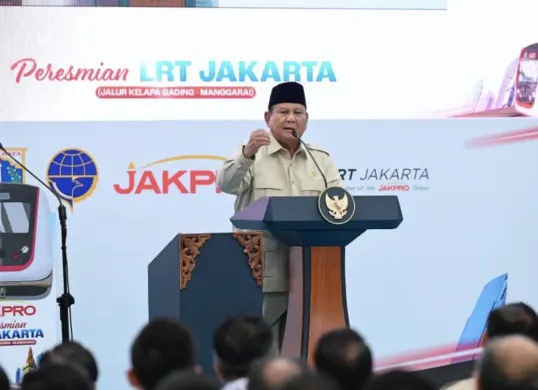 Presiden Prabowo Subianto meresmikan LRT Jakarta Jalur Kelapa Gading–Manggarai di Stasiun LRT Manggarai, Jakarta Selatan, Rabu (16/9/2026). (Sumber: presidenri.go.id)