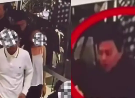 Tangkapan layar video seorang pria yang menendang wanita di area tempat makan Mal Senayan City. Tampang juga pelaku terekam dalam CCTV. (Sumber: Instagram/@viralforjusticecom)