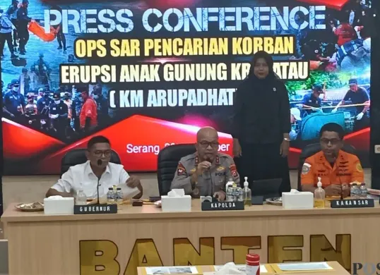 Jumpa pers penemuan jenazah ABK kapal rombongan jurnalis di Mapolda Banten, Kabupaten Serang, Rabu, 23 September 2026. (Sumber: Poskota/Rahmat Haryono)